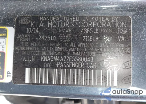 2015 Kia Optima Lx из США, поврежденный, VIN KNAGM4A72F5580043